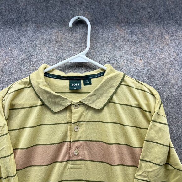 Hugo Boss Polo Shirt Mens XL Yellow Stripes Preppy Mesh Golf Baumwolle Casual - Picture 7 of 11